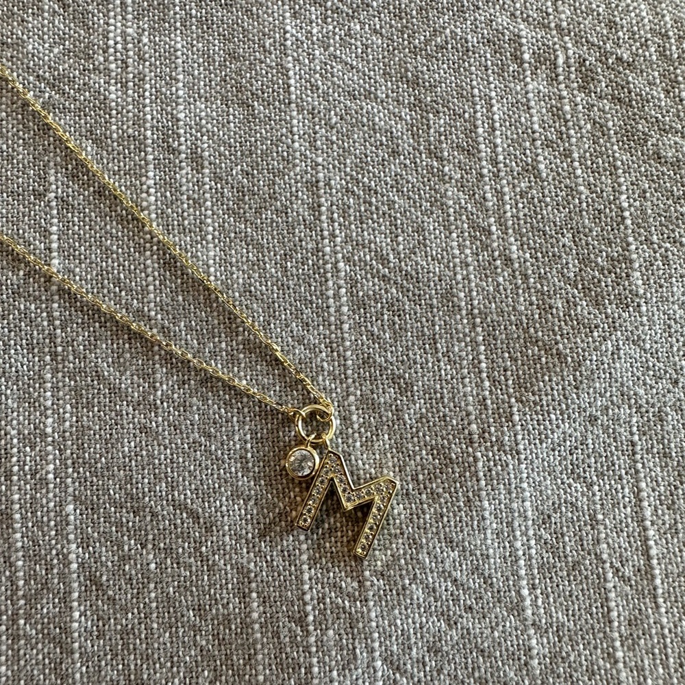 Gold Plated Sterling Silver M Initial CZ Pendant Necklace
